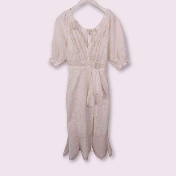 SALONI Olivia Midi Dress in French White Lace - Picture 8 of 14